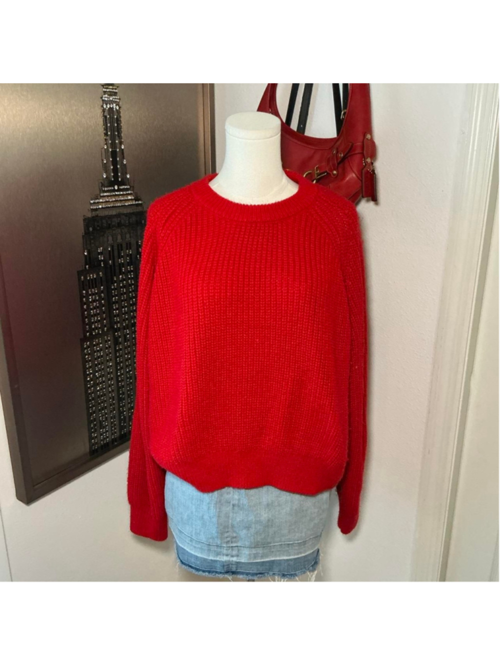 New York & Company Red Chunky Knit Crewneck Sweater Size XL